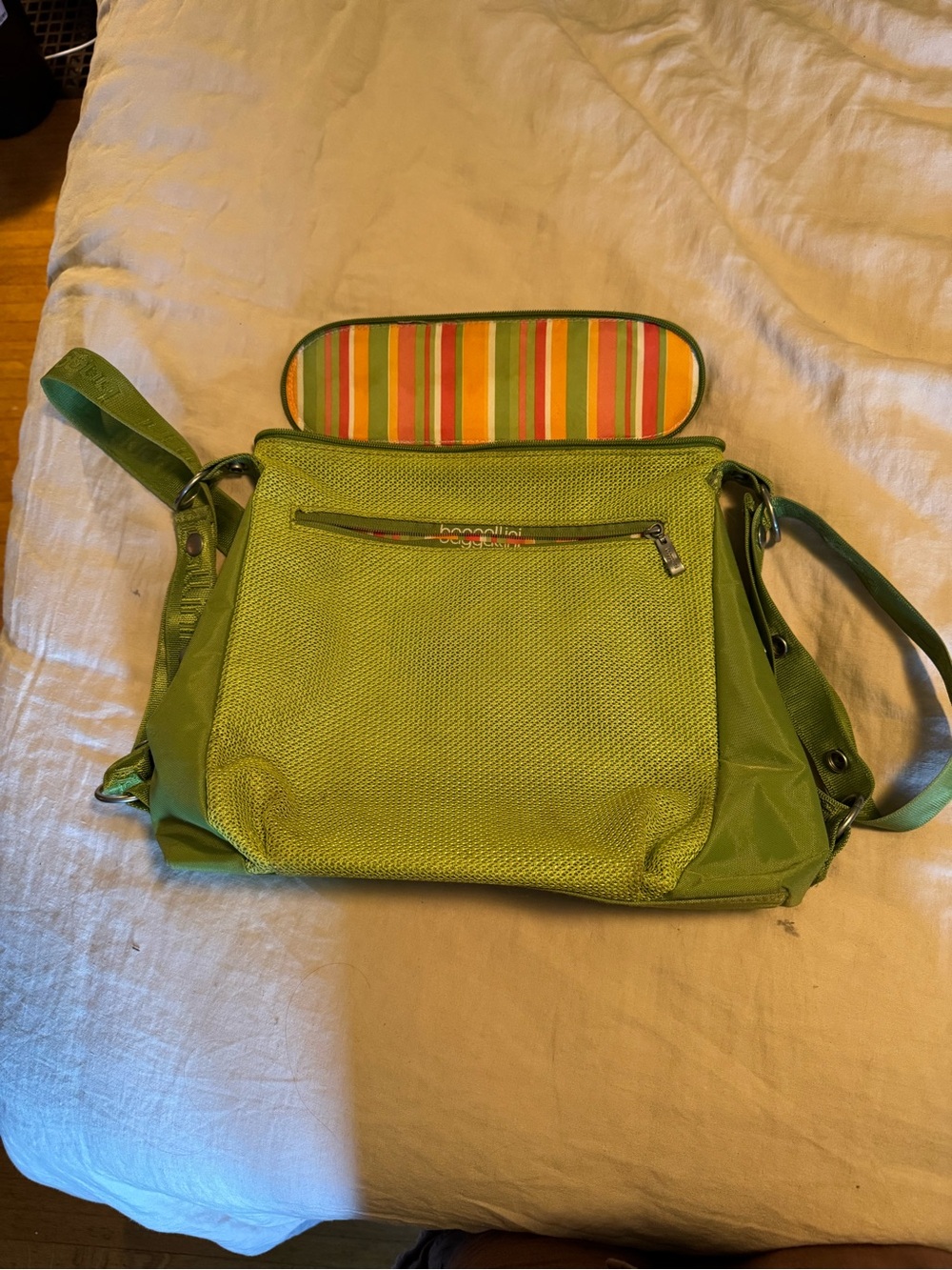 Baggallini Lime Green Convertible Crossbody with Striped Flap